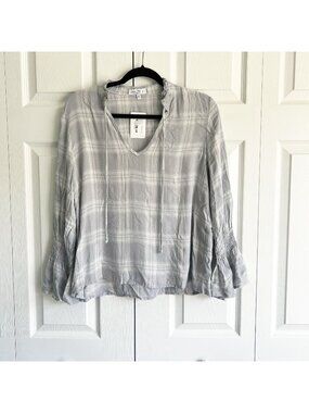 Waverly Grey Jennifer Grey White Plaid Long Sleeve Tp Women's Size Medium M